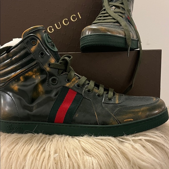 Gucci Men's Green patent leather High-Top Sneakers. RARE! New! - Picture 5 of 7